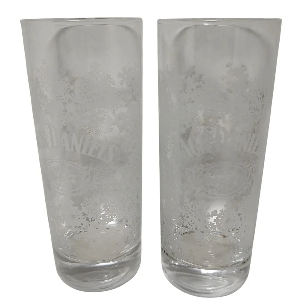 Jack Daniels Old No 7 Brand Tall Whiskey Glasses Snowflake Design 10 oz Set of 2